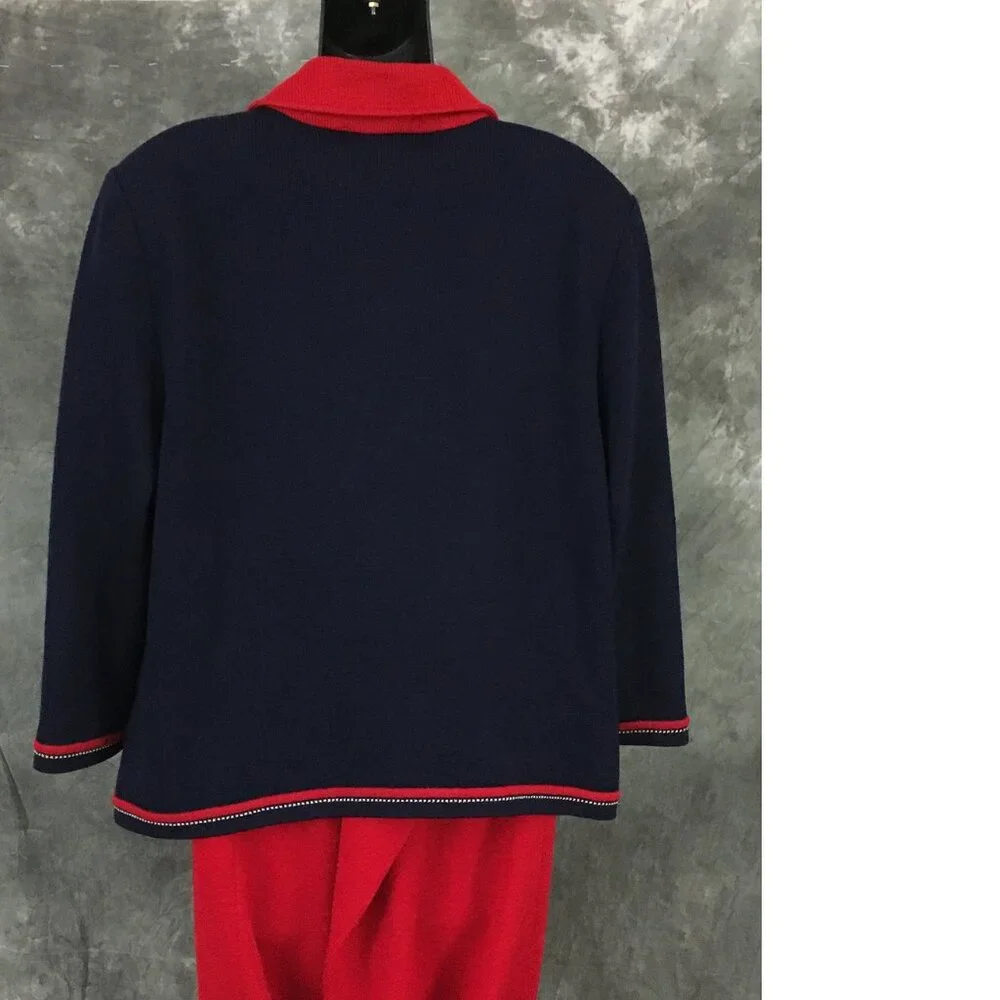 BEAUTIFUL st john collection knit blue red multi jacket skirt suit size 14 - Picture 7 of 9
